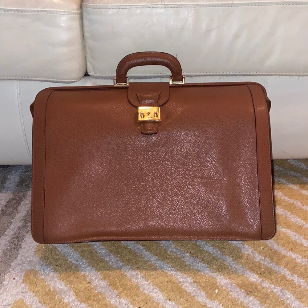 Salvatore Ferragamo Tan Leather Briefcase